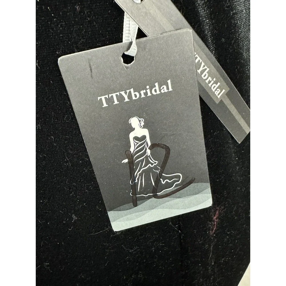 TTY Bridal Women's Size 8 Black Off The Shoulder Velvet Mermaid Evening Gown - Picture 10 of 16